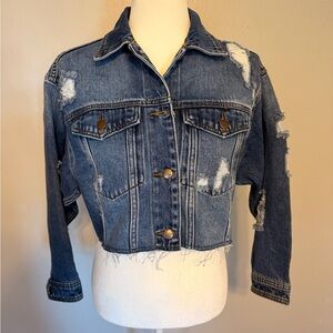Vibrant M.I.U Distressed Light Blue Cropped Denim Jacket